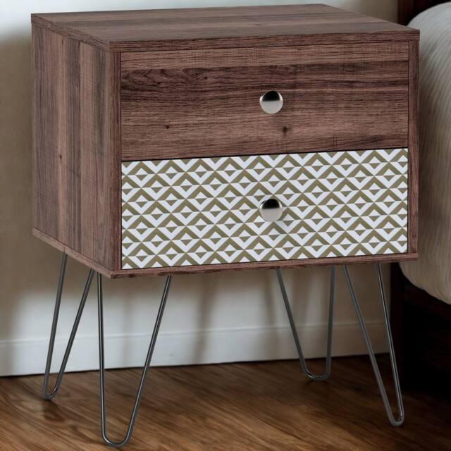 FURNOS Bohemian Inspired Bedside Table Nightstand With 2 Drawers in Brown - image 1