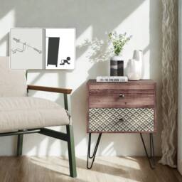 FURNOS Bohemian Inspired Bedside Table Nightstand With 2 Drawers in Brown - thumbnail 4