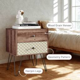 FURNOS Bohemian Inspired Bedside Table Nightstand With 2 Drawers in Brown - thumbnail 5