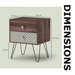 FURNOS Bohemian Inspired Bedside Table Nightstand With 2 Drawers in Brown - thumbnail 7