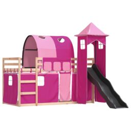 Berkfield Home Bunk Bed without Mattress with Slide & Curtains Pink 90x190 cm Single - thumbnail 3