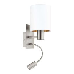Loops Wall Light Satin Nickel Shade White Copper Fabric Bulb E27 LED 1x40W 1x3.5W