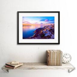 "Artery8 Photo Landscape Seascape Santorini Greece Sunset Framed Wall Art Print in Blue - Size: W12"" x H16""" - thumbnail 2