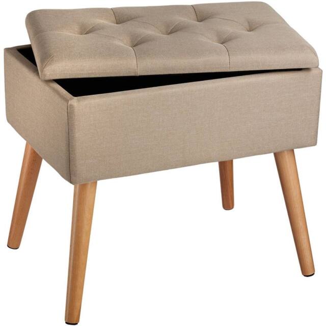 tectake Bench Ranya Upholstered Linen Look With Storage Space - 300Kg Capacity in Light Sand - image 1