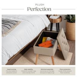 tectake Bench Ranya Upholstered Linen Look With Storage Space - 300Kg Capacity in Light Sand - thumbnail 3