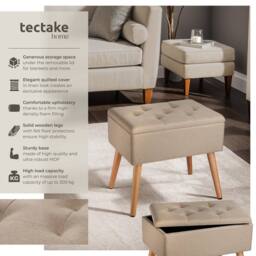 tectake Bench Ranya Upholstered Linen Look With Storage Space - 300Kg Capacity in Light Sand - thumbnail 2