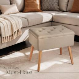 tectake Bench Ranya Upholstered Linen Look With Storage Space - 300Kg Capacity in Light Sand - thumbnail 9