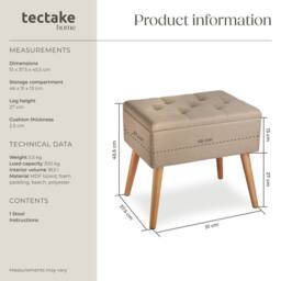 tectake Bench Ranya Upholstered Linen Look With Storage Space - 300Kg Capacity in Light Sand - thumbnail 6