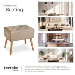 tectake Bench Ranya Upholstered Linen Look With Storage Space - 300Kg Capacity in Light Sand - thumbnail 7
