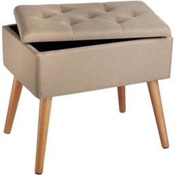 tectake Bench Ranya Upholstered Linen Look With Storage Space - 300Kg Capacity in Light Sand - thumbnail 1