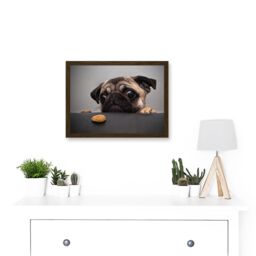 Artery8 Animal Photo Pug Dog Treat Food Eyes Cute Artwork Framed Wall Art Print A4 in Brown - thumbnail 2
