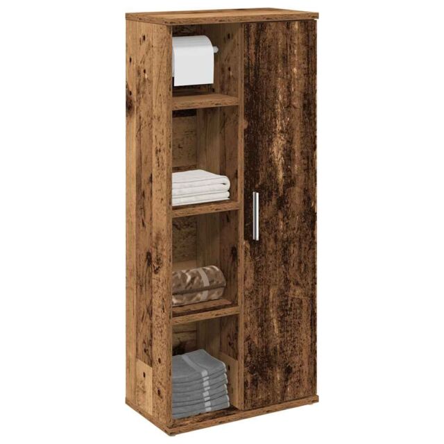 Berkfield Home Bathroom Cabinet with Roll Holder Old Wood 39x22x90 cm in Brown - Size: 39 x 22 x 90 cm - image 1