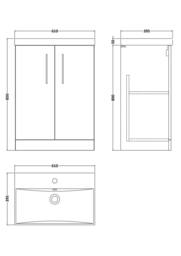 Balterley Bathroom Floor Standing 2-Door Vanity Basin, Anthracite, 600mm in Grey - thumbnail 2