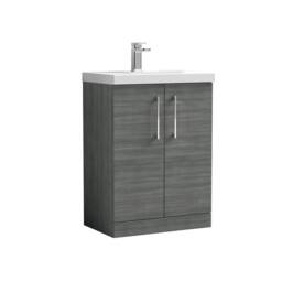 Balterley Bathroom Floor Standing 2-Door Vanity Basin, Anthracite, 600mm in Grey - thumbnail 1
