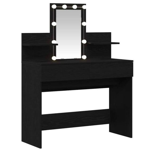 Berkfield Home Dressing Table with LED Black Oak 100x40x130 cm - Size: 100 x 40 x 130 cm - image 1