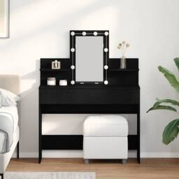 Berkfield Home Dressing Table with LED Black Oak 100x40x130 cm - Size: 100 x 40 x 130 cm - thumbnail 2