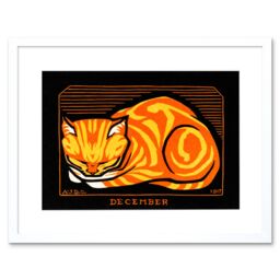 "Artery8 Wall Art Print December Cat Julie De Graag Art Framed 9x7 inch in White - Size: W7"" x H9""" - thumbnail 1