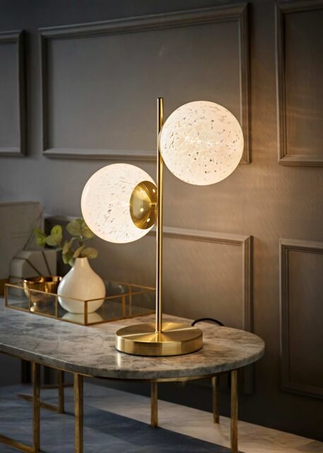 ValueLights Jas Gold Table Lamp with 2 Way White Confetti Glass Globe Shades - image 1