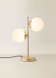 ValueLights Jas Gold Table Lamp with 2 Way White Confetti Glass Globe Shades - thumbnail 2