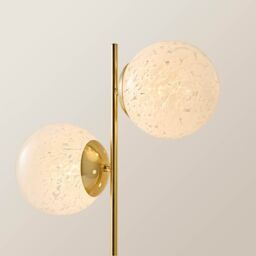 ValueLights Jas Gold Table Lamp with 2 Way White Confetti Glass Globe Shades - thumbnail 4