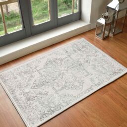 Livabliss Roma-Vintage Off-White Grey Charcoal Traditional Boho Living Dining Bedroom Rug in Cream - Size: 60 cm x 90 cm - thumbnail 1