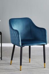 Life Interiors Single Verona Velvet Dining Chair with Quilted Back & Black Legs - Modern Accent Chair with Gold Foot Caps in Blue - thumbnail 2