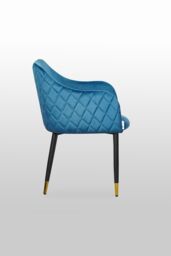 Life Interiors Single Verona Velvet Dining Chair with Quilted Back & Black Legs - Modern Accent Chair with Gold Foot Caps in Blue - thumbnail 3