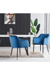 Life Interiors Single Verona Velvet Dining Chair with Quilted Back & Black Legs - Modern Accent Chair with Gold Foot Caps in Blue - thumbnail 5