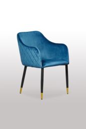 Life Interiors Single Verona Velvet Dining Chair with Quilted Back & Black Legs - Modern Accent Chair with Gold Foot Caps in Blue