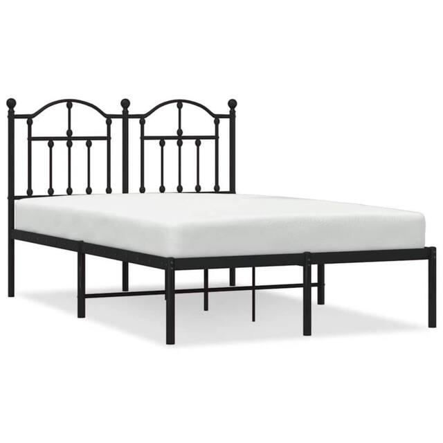 Berkfield Home Metal Bed Frame with Headboard Black 120x200 cm - Size: Small Double - image 1