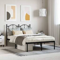 Berkfield Home Metal Bed Frame with Headboard Black 120x200 cm - Size: Small Double - thumbnail 2