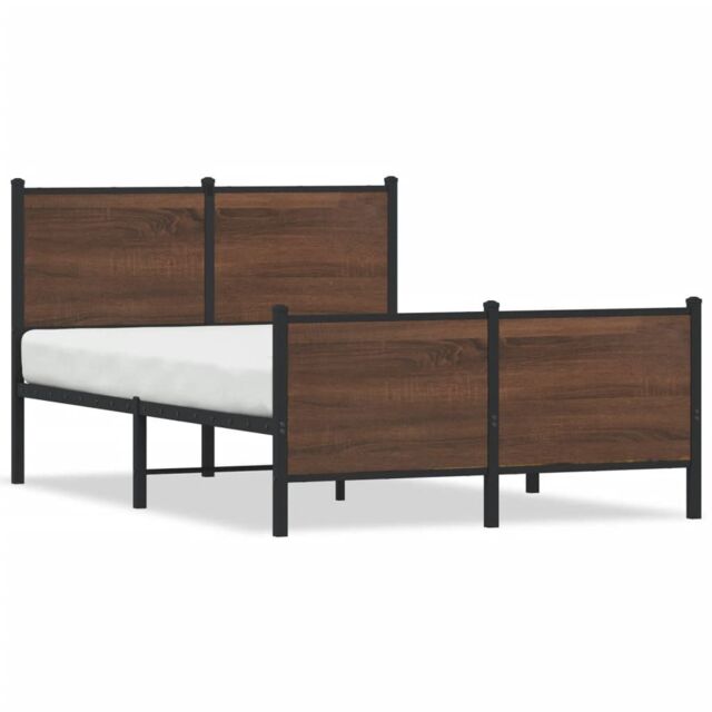 Berkfield Home Metal Bed Frame without Mattress Brown Oak 120x190 cm Small Double - image 1