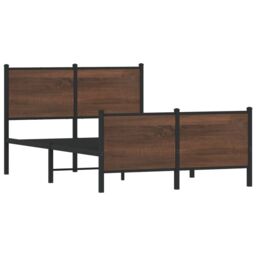 Berkfield Home Metal Bed Frame without Mattress Brown Oak 120x190 cm Small Double - thumbnail 2