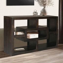 Jaipur Furniture Ltd Yoga Straight TV Unit - Mango Wood - L40 x W110 x H70 cm - Dark Finish in Brown - thumbnail 4