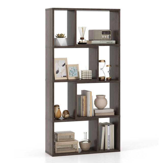 Costway 5-Tier Geometric Bookshelf 120 CM Tall Bookcase Modern 8-Cube Display Shelving in Grey - image 1