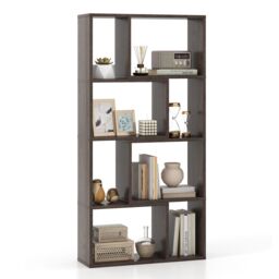 Costway 5-Tier Geometric Bookshelf 120 CM Tall Bookcase Modern 8-Cube Display Shelving in Grey - thumbnail 1