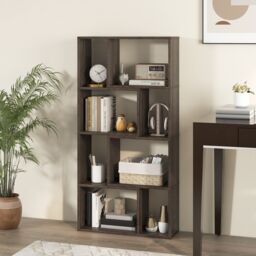 Costway 5-Tier Geometric Bookshelf 120 CM Tall Bookcase Modern 8-Cube Display Shelving in Grey - thumbnail 6