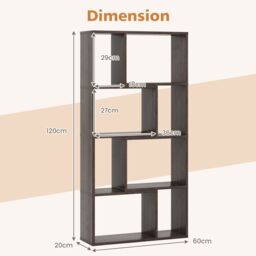 Costway 5-Tier Geometric Bookshelf 120 CM Tall Bookcase Modern 8-Cube Display Shelving in Grey - thumbnail 2