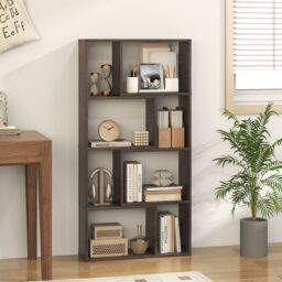 Costway 5-Tier Geometric Bookshelf 120 CM Tall Bookcase Modern 8-Cube Display Shelving in Grey - thumbnail 5