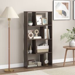 Costway 5-Tier Geometric Bookshelf 120 CM Tall Bookcase Modern 8-Cube Display Shelving in Grey - thumbnail 3