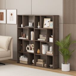 Costway 5-Tier Geometric Bookshelf 120 CM Tall Bookcase Modern 8-Cube Display Shelving in Grey - thumbnail 4