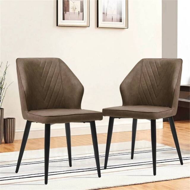 Kelvenix 2 Pcs Dining Chair Faux Leather Soft Padded Chair -Brown in Brown - image 1