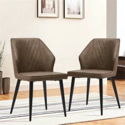 Kelvenix 2 Pcs Dining Chair Faux Leather Soft Padded Chair -Brown in Brown