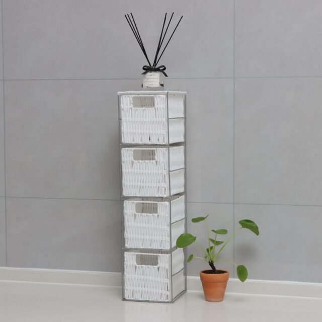 Home Source Metal Frame White Rattan Storage Drawers Organiser Fully Assembled - image 1