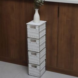 Home Source Metal Frame White Rattan Storage Drawers Organiser Fully Assembled - thumbnail 3