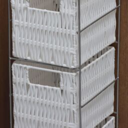 Home Source Metal Frame White Rattan Storage Drawers Organiser Fully Assembled - thumbnail 4