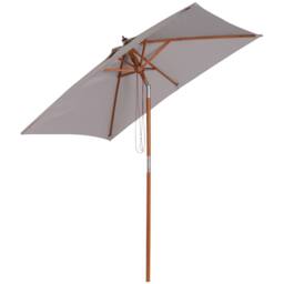 OUTSUNNY Wooden Patio Umbrella Market Parasol Outdoor Sunshade 6 Ribs in Grey - thumbnail 2