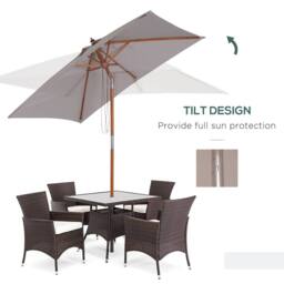 OUTSUNNY Wooden Patio Umbrella Market Parasol Outdoor Sunshade 6 Ribs in Grey - thumbnail 4