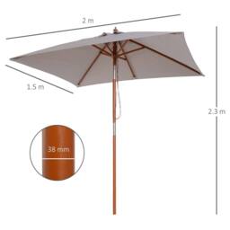 OUTSUNNY Wooden Patio Umbrella Market Parasol Outdoor Sunshade 6 Ribs in Grey - thumbnail 3