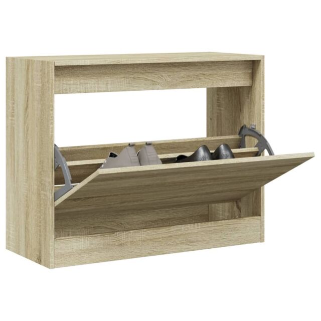 Berkfield Home Shoe Cabinet Sonoma Oak 80x34x63 cm Engineered Wood in Brown - Size: 80 x 34 x 63 cm - image 1
